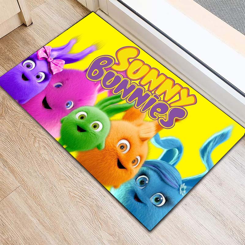 Sunny Bunnies Colorful Cartoon Character Print Area Rug Non‑Slip Floor Mat Home Bedroom Decor