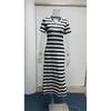 Women's Short-sleeved V-neck Loose Slit Striped Long Dress