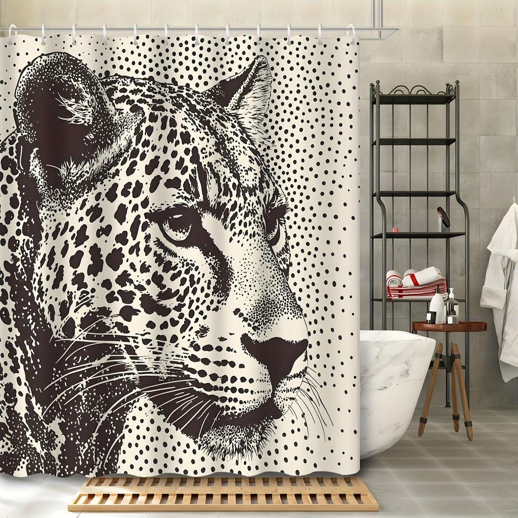Black And White Art Leopard Print Shower Curtain Washable Dirt-Resistant Shower Head Waterproof Polyester Bath Curtain