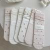 Pink Socks Women Spring and Summer Hollow Thin Breathable Women Socks Ballet Style Floral Print Polka Dot Medium Tube Socks Gift