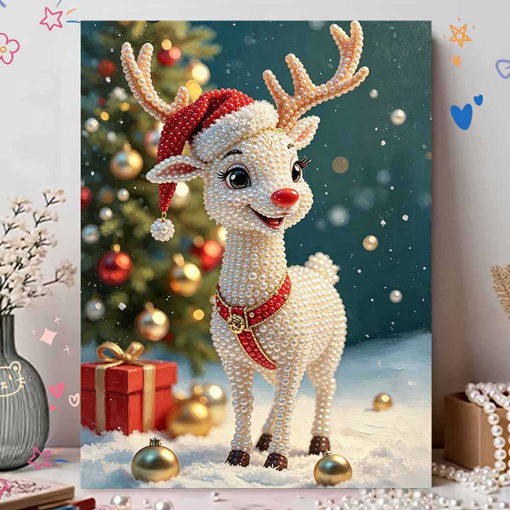 Christmas Reindeer Pearl Bead Painting Kit Festive Animal Pattern Frameless Canvas Art Relaxing Night Craft Home Decor Holiday Gift