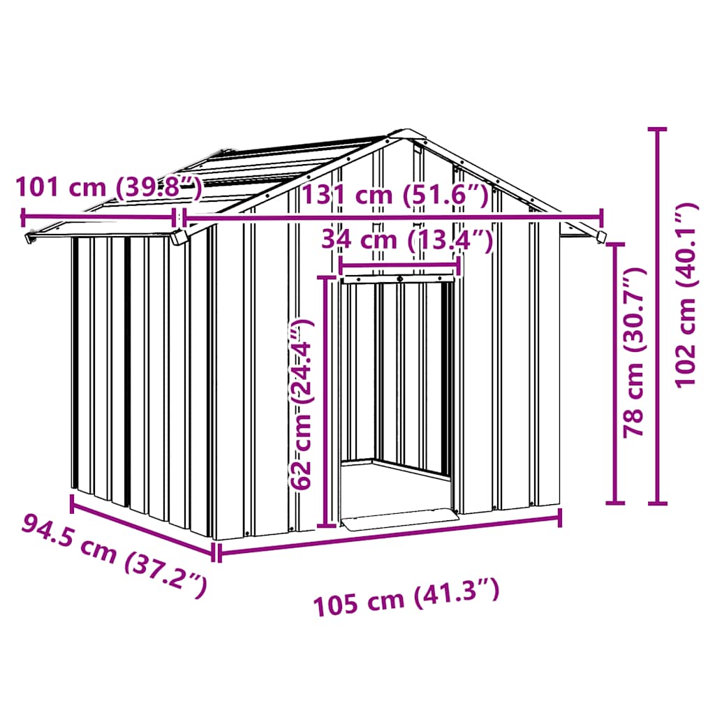 Vidaxl Dog House With Roof, 131X101X102 Cm, Galvanized Steel