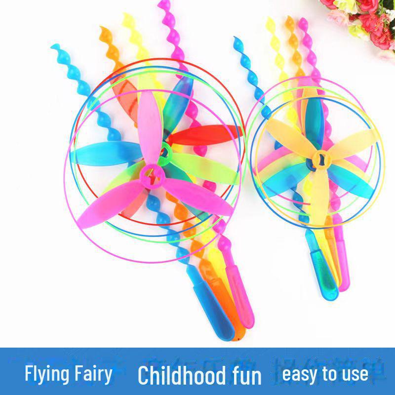 Large Flying Fairy Hand-Push Bamboo Dragonfly Frisbee for Kids