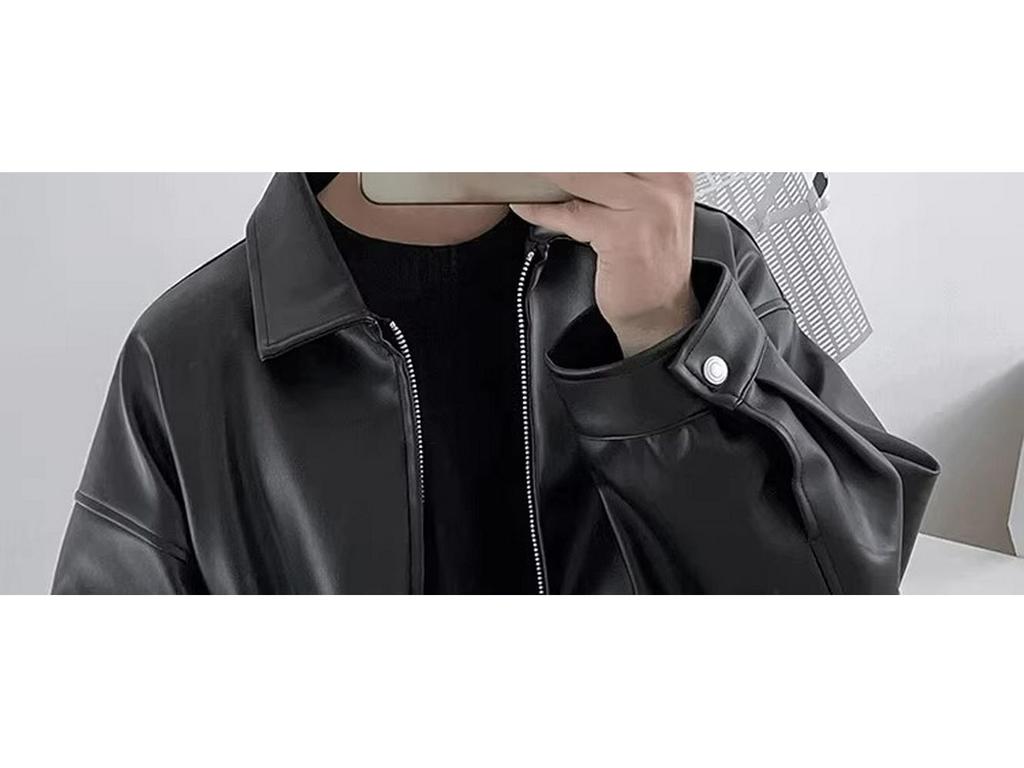 Herren Retro Leder Motorradjacke - High-End, Verdickt, Trendiger Koreanischer Stil mit Schurkenhaft Coolem Revers für Herbst/Winter.