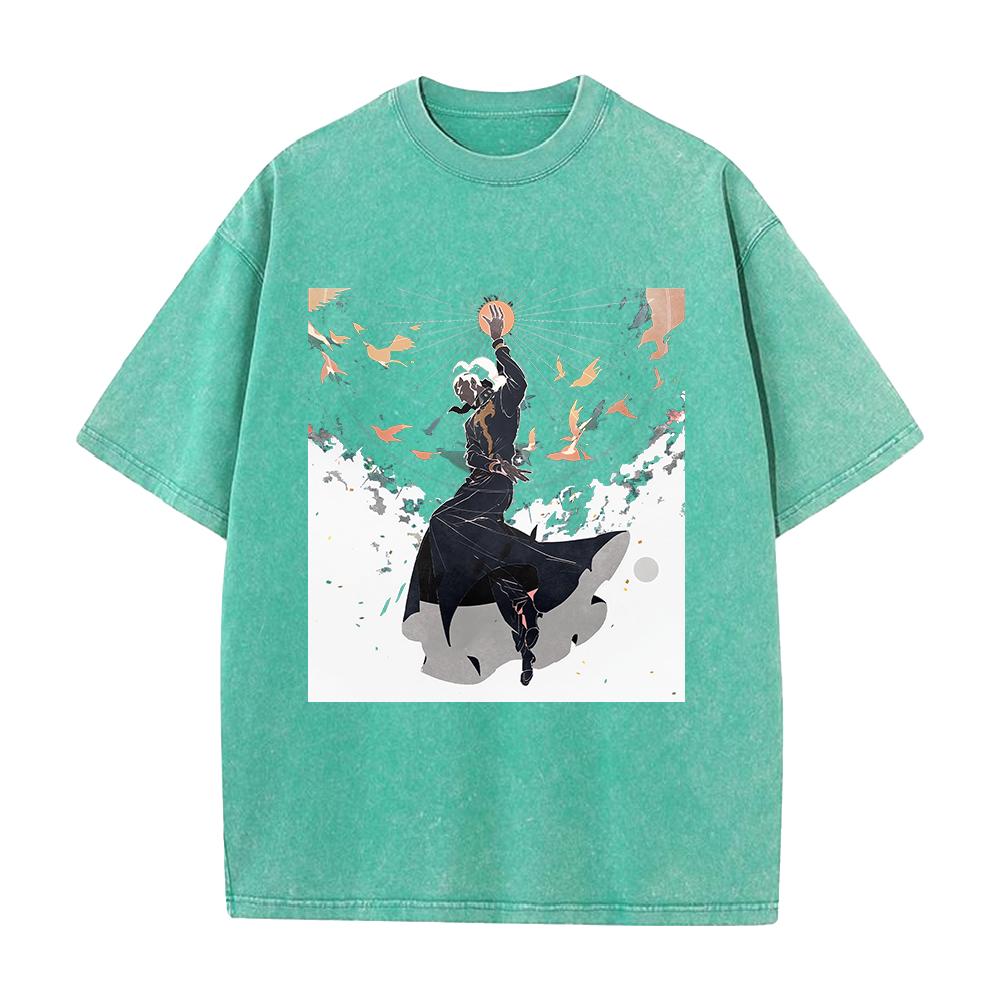 Hot Anime JoJos Bizarre Adventure Pucci Enrico Graphic Tee Men Washed Cotton Tshirt Casual Tshirt Harajuku Vintage T Shirt