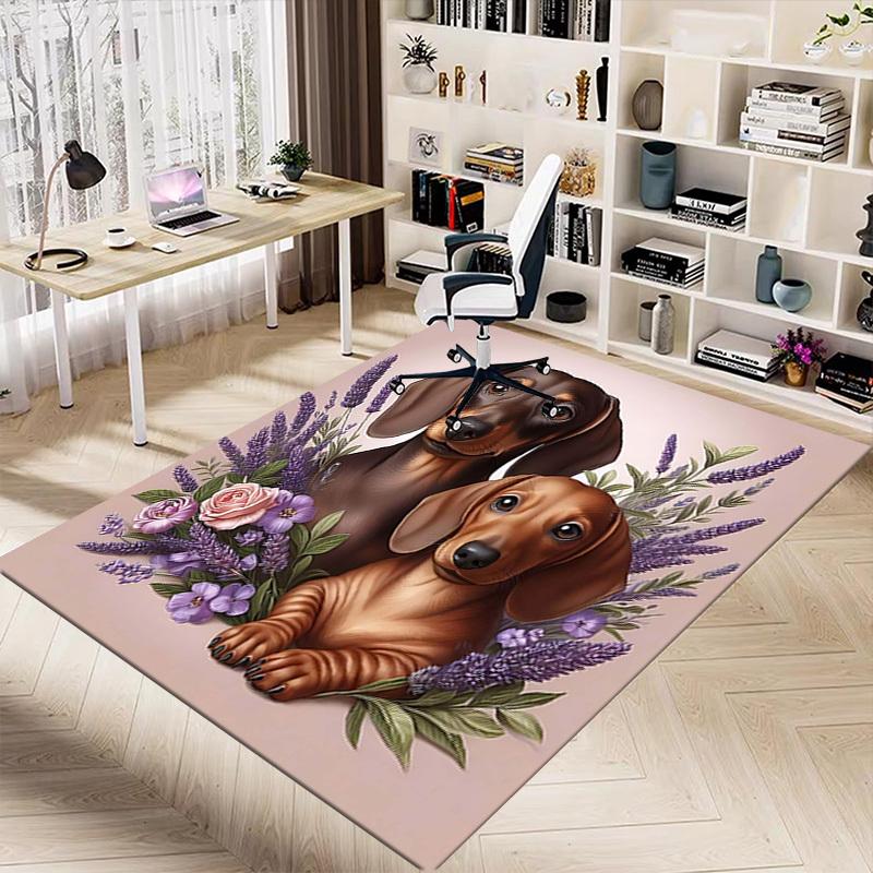 1PC Dachshund Flowers Anti-slip carpet, suitable for Office, bedroomand playrooms. It can also be used as a sofa footrest cover-R30