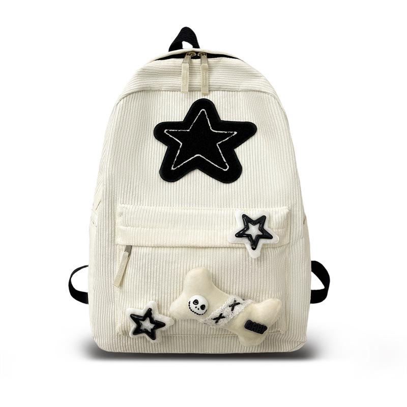 Star primary school student schoolbag female corduroy large capacity college style backpack leisure travel backpack