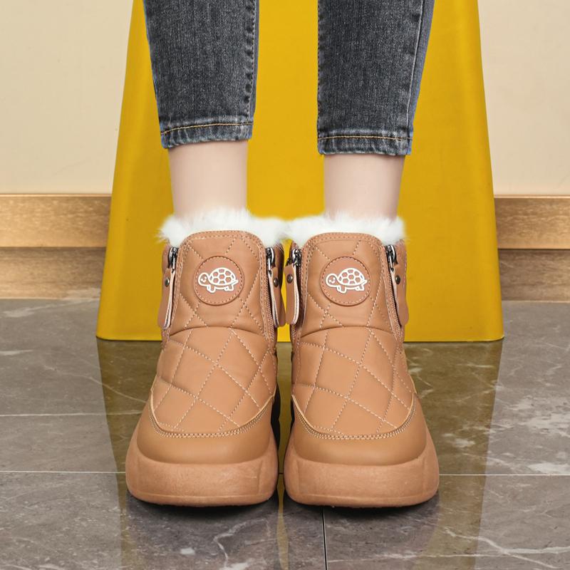 34-42 Winter Women's Large Fashion Plus Velvet Warm Thick Bottom Height Boosting High Top Cotton Shoes Snow Boots Midsole Women's Boots