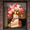 Christmas Atmosphere Decors Snowman Window Cling with Heart Shaped Balloon and Gift Box Design Removable Static Glass Sticker Home Decorations