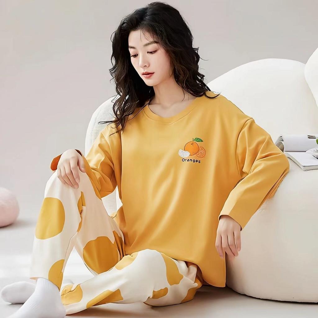 2PCS/Set Large Size Women Pyjamas Plaid Can Be Worn Outside Homewear Girl Long-Sleeved Sleepwear Casual Breathable