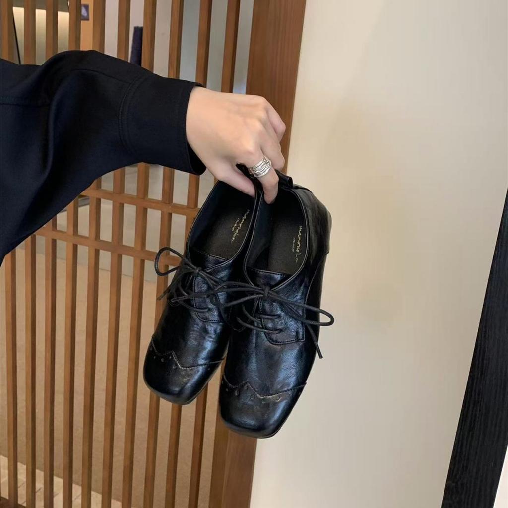 Inner Height Increase Black British Style Small Leather Shoes Women's Shoes 2025 New Spring and Autumn Retro Lace-up Loafers Single Shoes