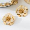 Vintage Gold Color Double-Layer Flower Stud Earrings for Women Fashion White Drip Oil Floral Earrings Party Jewelry Gifts