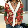 Women's Long Sleeve Christmas Print Top with -Trim Collar for Fall and Winter
