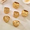 Vintage Hollow Stainless Steel Rings for Women Gold Plated Interwoven Textured Chunky Ring Statement Bold Keeper Rings