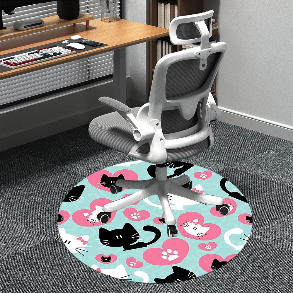 1pc Cat, Heart Carpet, Round Non Slip Durable Large Size Office Carpet, Suitable for Office