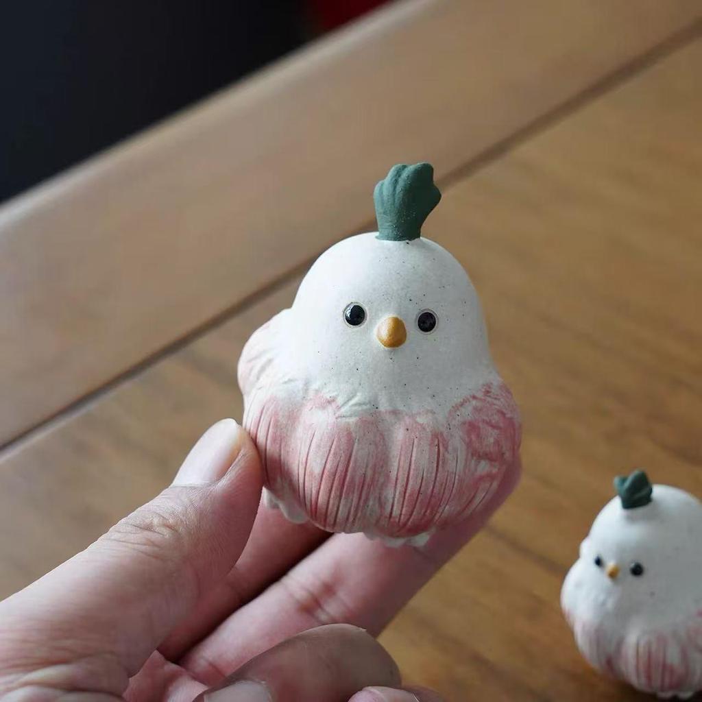 Handmade Yixing Purple Clay Garlic Bird Tea Pet Ornament