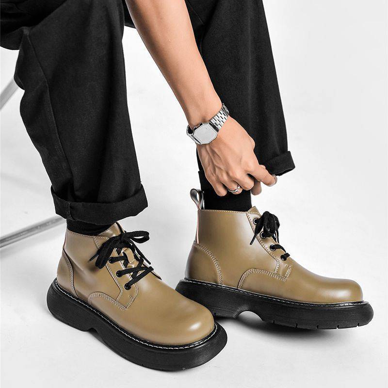 Fashion mens fashion autumn winter boots lace-up platform shoes outdoors genuine leather boot street style handsome chunky ankle botas
