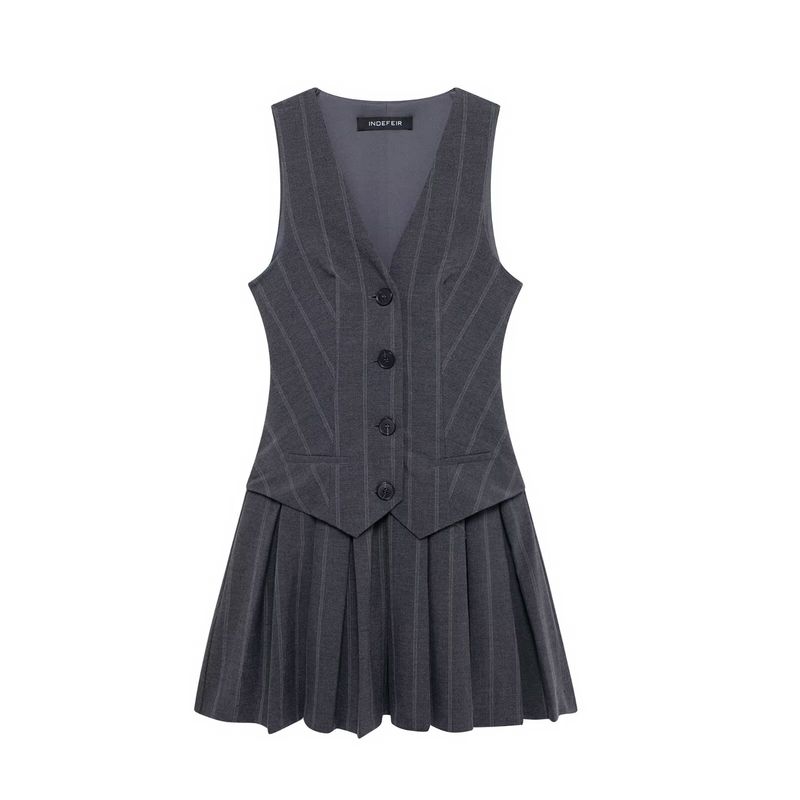 

Zbzr Spring New Arrival Women s Clothing Fashion Style Wide Pleated Stripes Vest Style Dress 2157554 9368558 Grey M