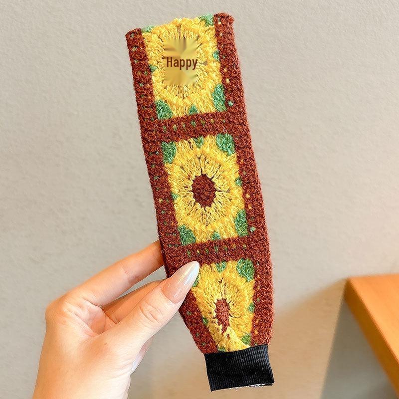 Floral Knit Choppy Bangs Sticker Headband for Women – Non-Slip Hair Magic for Washing Face.