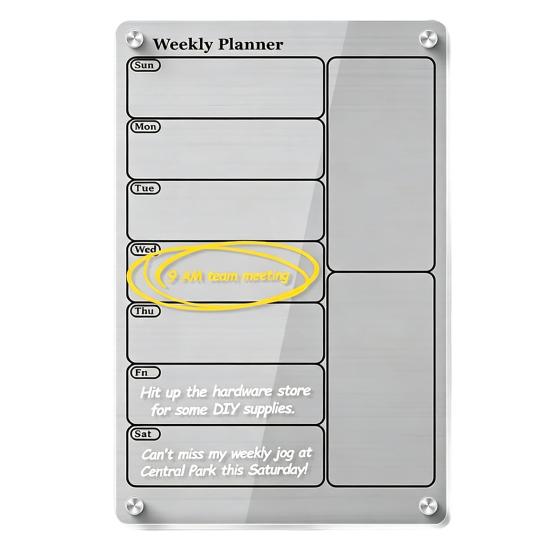 Wall Mounted Memo Board Acrylic Magnetic Dry Erase Calendar for Fridge, Clear Monthly/Weekly Meal Family Task Planner Whiteboard with 6 Markers