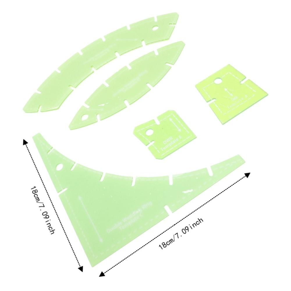 5pcs Transparent Green Quilt Cutting Templates Multi Functional DIY Quilting Ruler Kit For Crafting