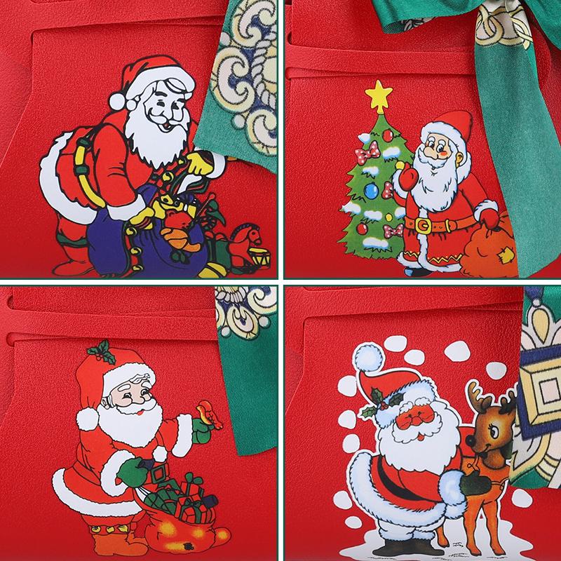 1PC Xmas Party Decor Hand Gift Bag Christmas Candy Boxes Santa Claus Print PU Leather Candy Box