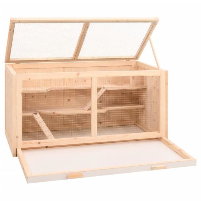 Cage à hamster - Bois massif de sapin - 89,5x45x45 cm - Intérieur - Montage facile - Marron