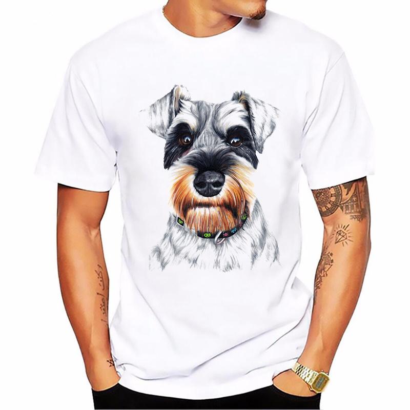 Vintage Schnauzer Animal Print Tshirt Homme Summer White Short Sleeve TShirt Funny T Shirts Dog Lover Gift Tee Summer Tops