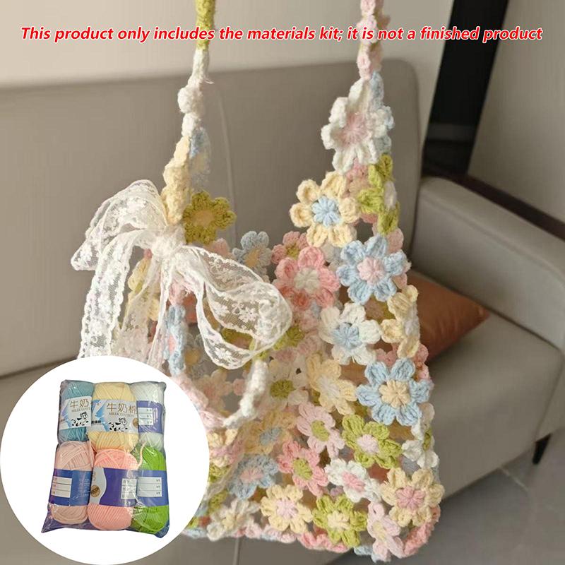 Hand Woven Bag DIY Crochet Material Set With Lining Summer Garden Look For Handmade Fashion Purses