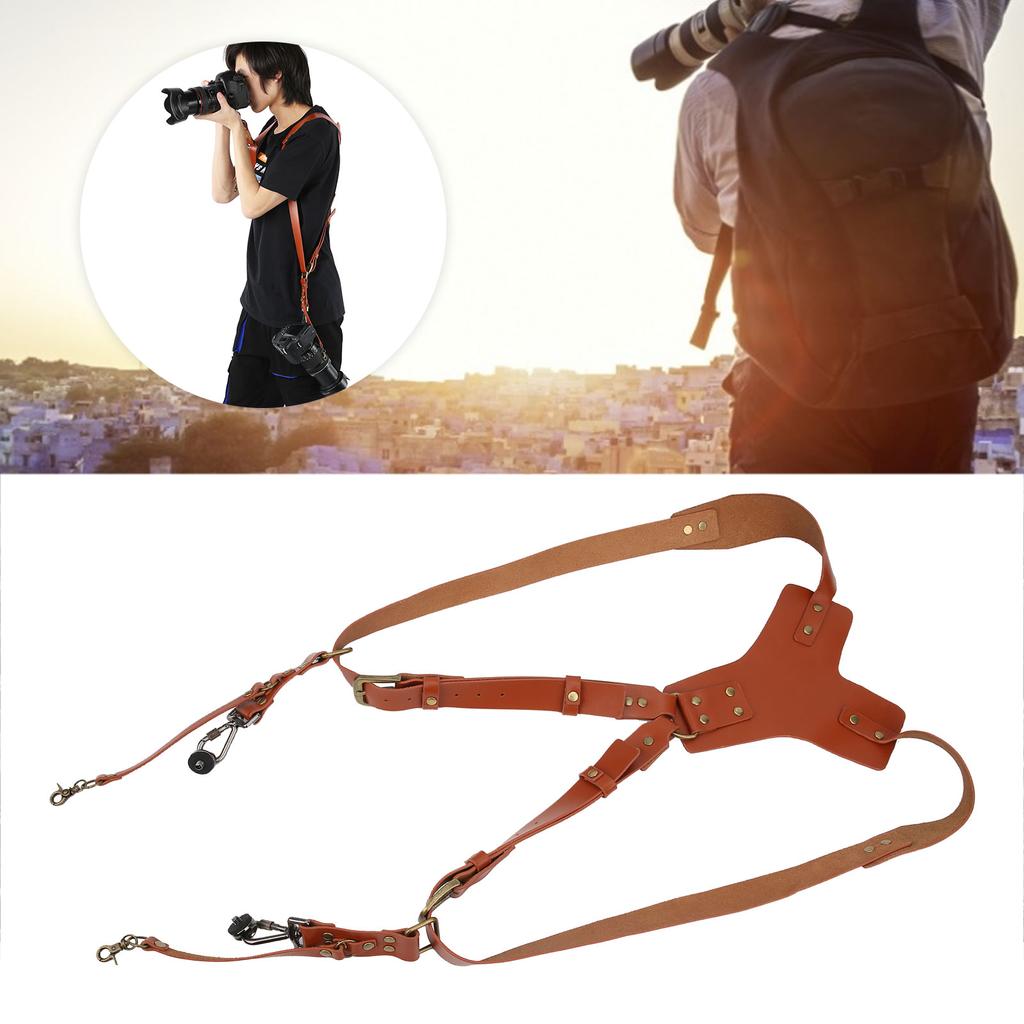 Adjustable PU Leather Rivet Double Shoulders Strap Digital Camera Harness Accessory