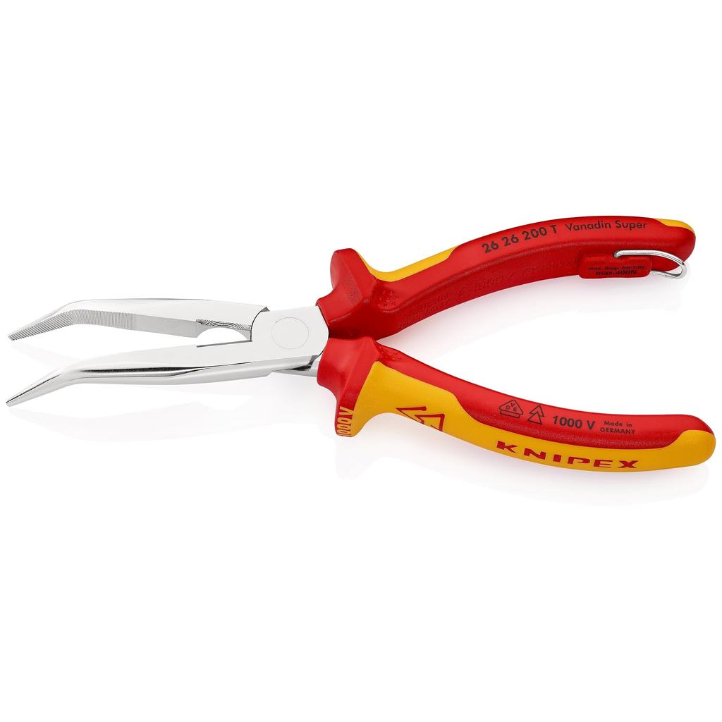 Knipex Insulated Angled Long Nose Pliers with Tether Attachment 2626-200TBK