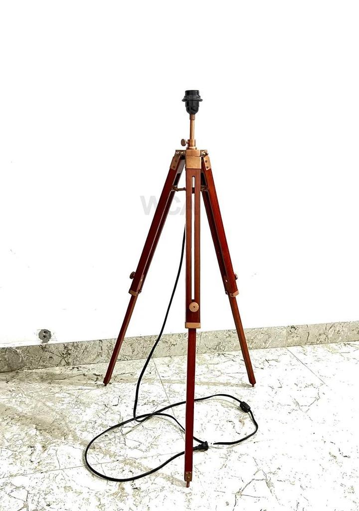Copper Antiqued Nautical Wooden Adjustable Tripod Shade Lamp Stand Bedroom & Office Conner Décor