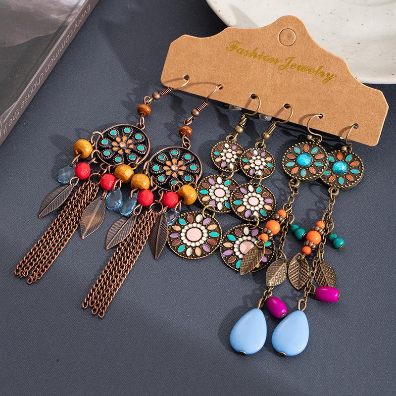 Retro Boheemse Oorbellen Set Etnische Stijl Franje Oorbellen Niche Creatief Veelzijdig Gepersonaliseerde Oorbellen