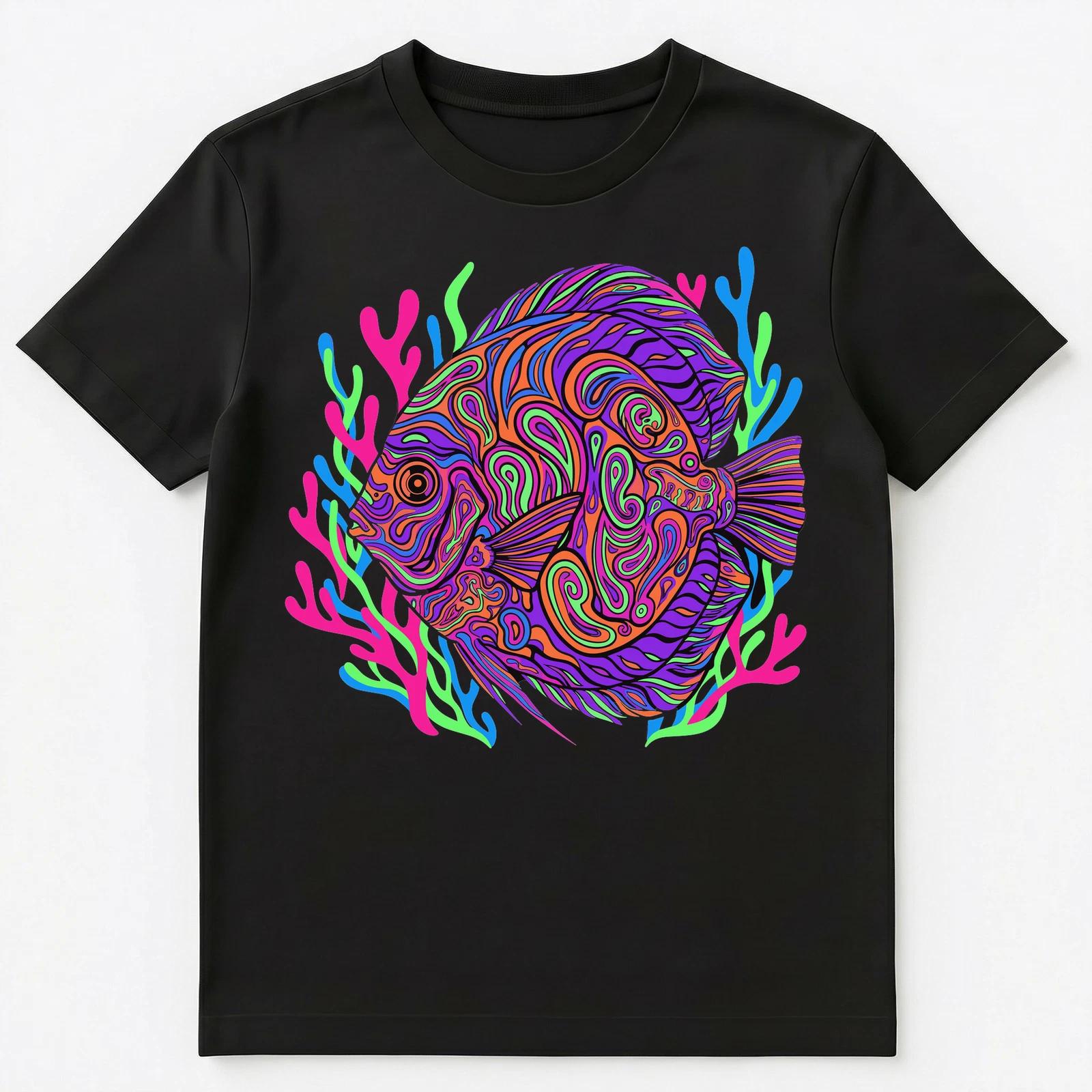 Ocean Vibrant Psychedelic Fish Underwater Art Unisex T-Shirt 2XL