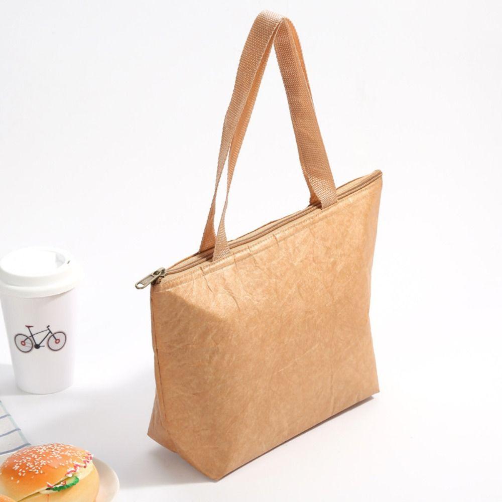 Foldable Leakproof Kraft Paper Bags Waterproof Lunch Bag Tote Canvas Lunch Bag Food Hand Bags