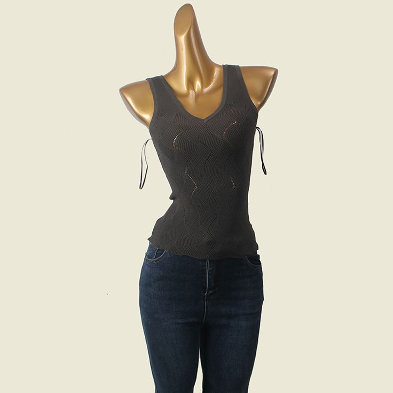 Double V-neck Simplicity Sexy Summer Vest Fashion Wind High Elastic Silm Can Be Outwear Export Knitting Tops