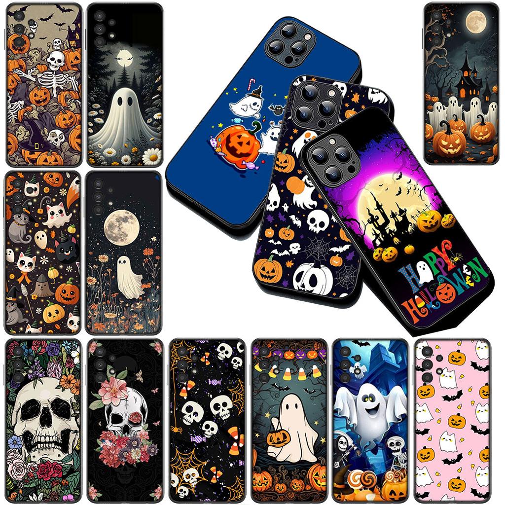 for Samsung Galaxy A35 A36 A55 A26 A05 A06 A14 A50 A51 A53 A54 A12 A13 A23 Phone Case with Little Ghost Halloween Pumpkin Flower