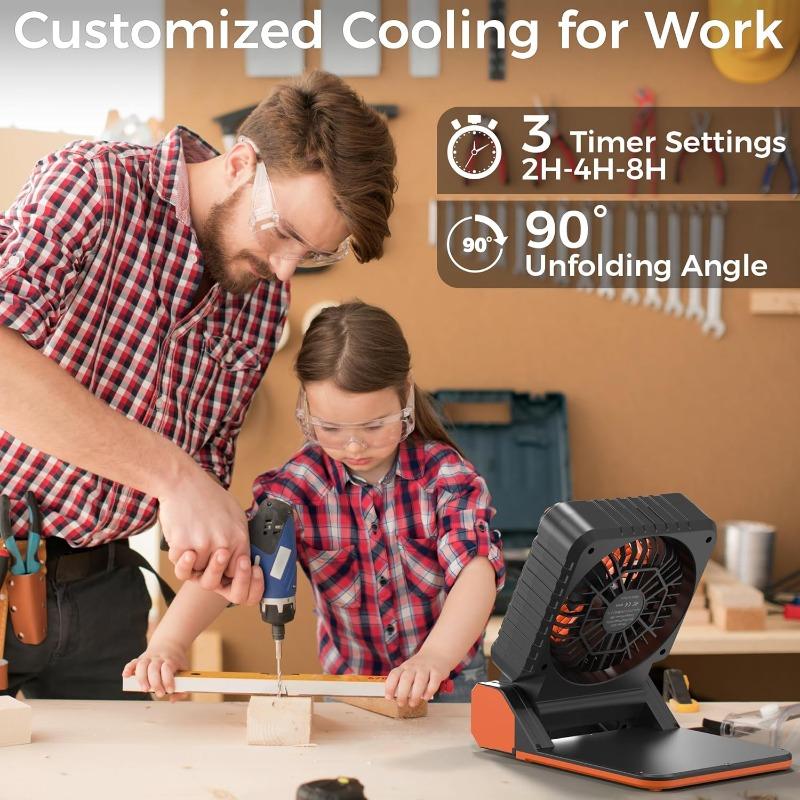 Solar Camping Fan with Lantern Rechargeable Operated Fan 18H Run Time Max 4 Speeds Timer 90° Adjustable Portable Desk Fan for Power Outage Outdoor Use