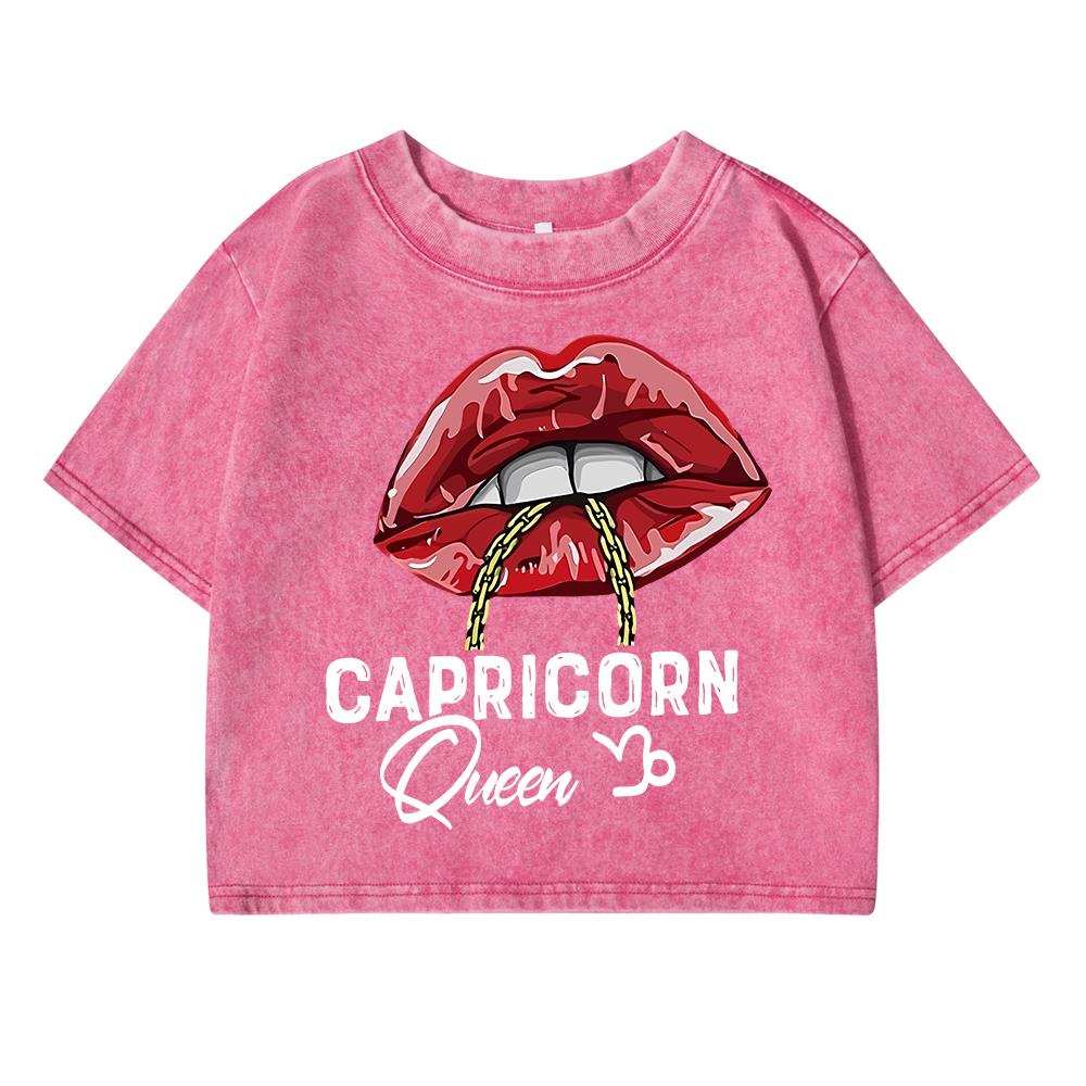 Capricorn Funny Printing Female Washed Short T Shirts Breathable T-Shirt Street Summer Clothes Fashion Distress Tshirts