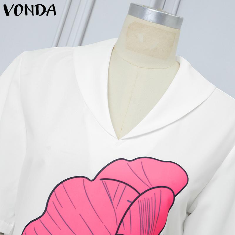 VONDA Summer Women V Neck Half Sleeve Floral Print Back Lace-up Casual Long Dress