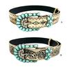 Bohemian PU Belt for Girl Women Embossing Waistband Turquoises Buckle Cowgirls Belt