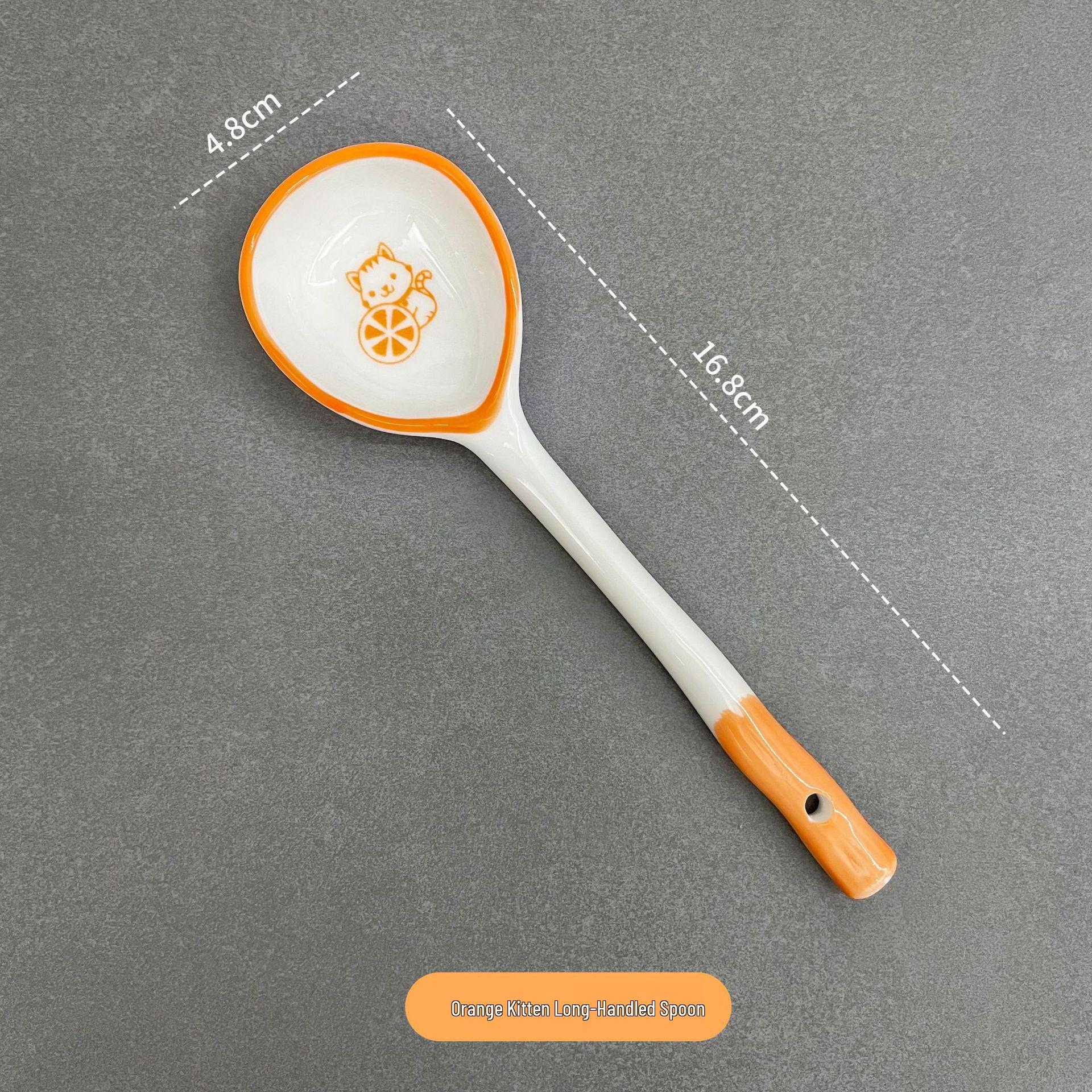 

Japanese-Style Ceramic Cute Long-Handle Soup & Rice Spoon