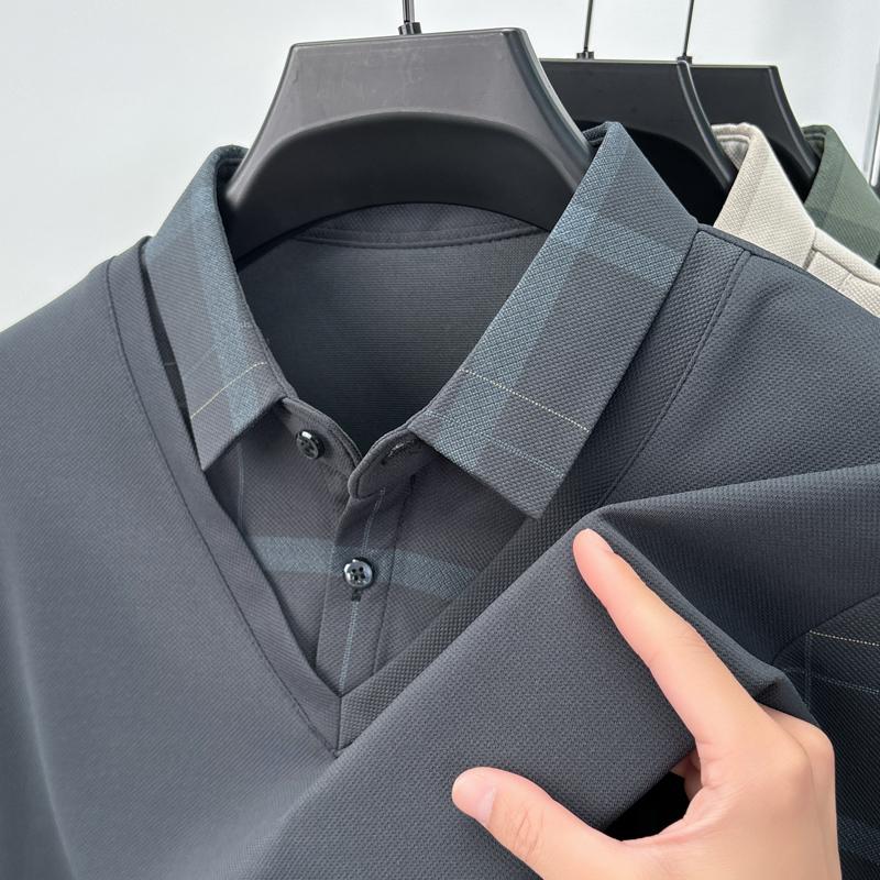 Fake Two Pieces Men's Clothing Spring Autumn Turn-down Collar Button Long Sleeve Pullover Casual Formal T-shirt Business Tops