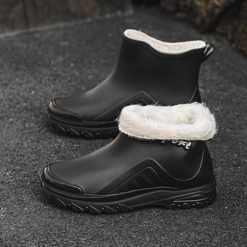 Fixed fleece short rain shoes men's non-slip, anti-wear and wear-resistant fleece to keep warm