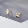 925 Silver Simple Korean Zircon Mini Cross Stud Earrings for Teen Women Daily Life Party Jewelry