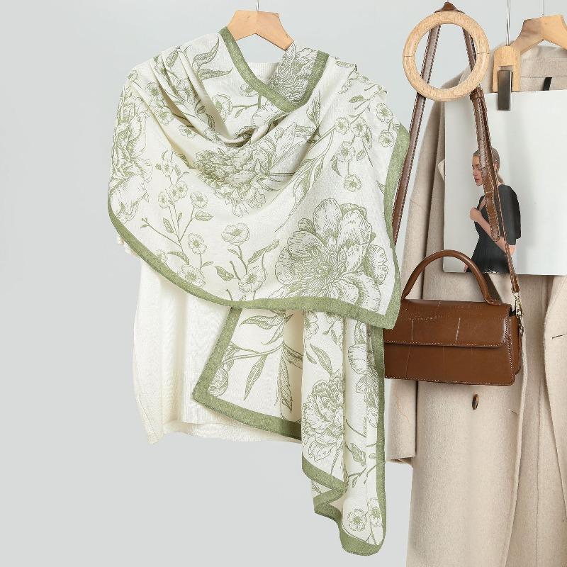 Ladies plain large flower printing velvet long silk scarf scarf versatile literary small fresh warm thin shawl