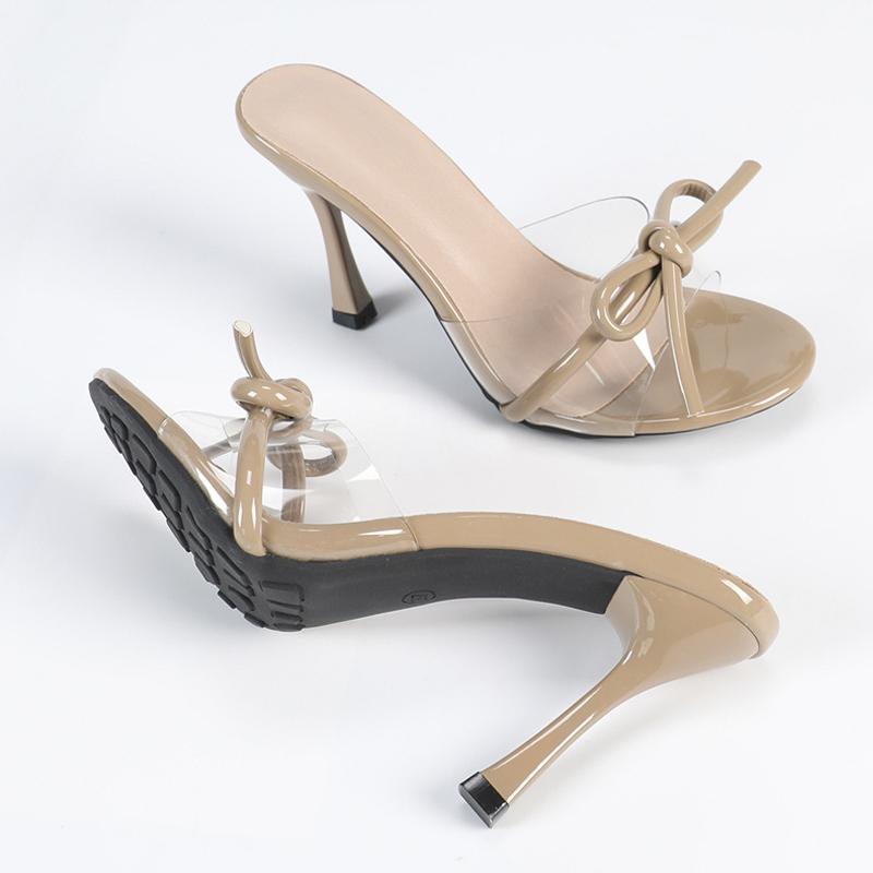 Fashion Liyke Designer Red Patent Leather Bowknot Women Transparent Slippers Sandal Summer 9CM Thin High Heels Shoes Female Mules Slides