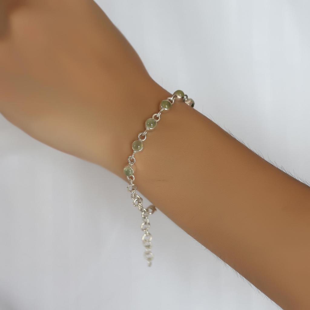 Prehnite Silver Bracelet, 925 Sterling Silver Handmade Jewelry, Gifts For Her, Women Silver Bracelet Ab0546