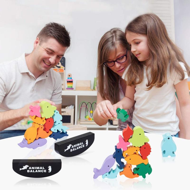 Neue Kinder Montessori Holz Tier Balance Blöcke Brettspiele Spielzeug Dinosaurier Pädagogisches Stapeln Hoher Baustein Holzspielzeug