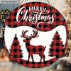 Christmas Wooden Sign with Classic Reindeer Pattern - Navidad Round Sign for Front Door, Wall Hanging Decor - Ideal Christmas Ornament